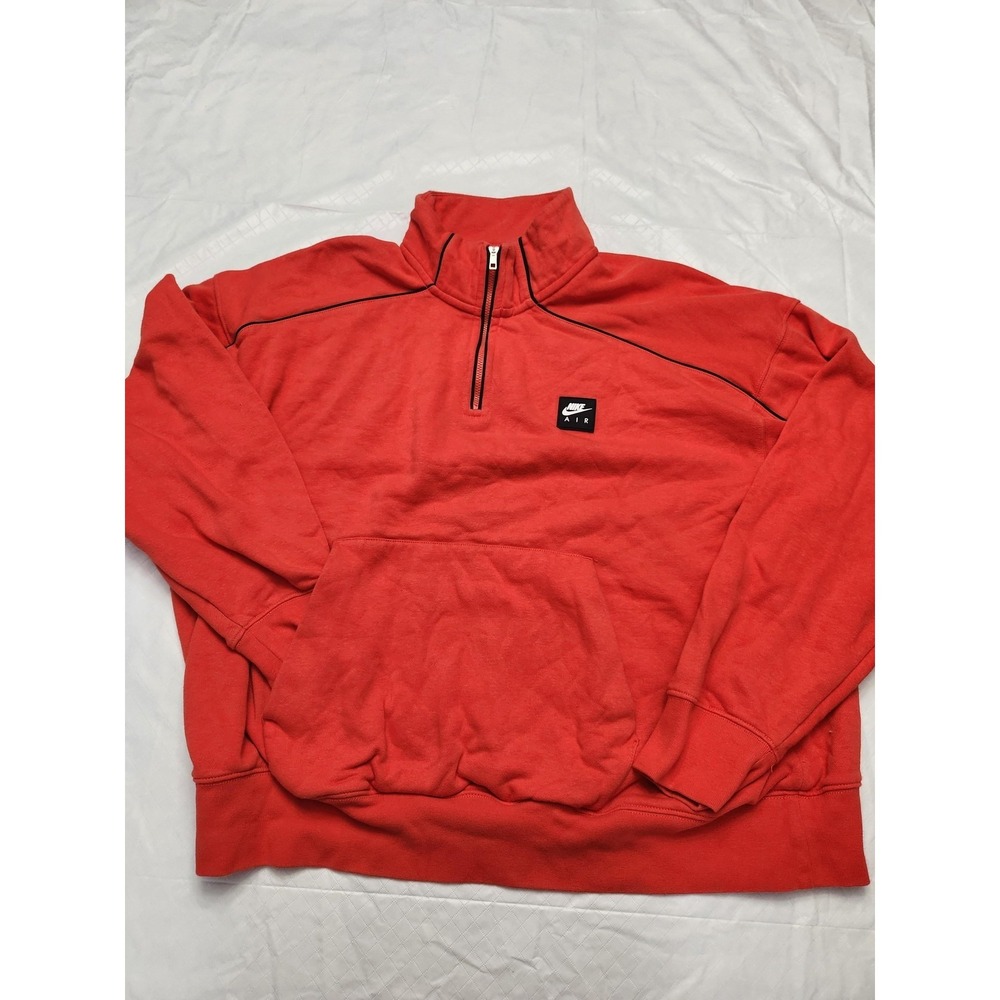 Nike Sweatshirt Mens Large Red 1/4 Zip Fleece Nike Air Mock Neck 113143-696